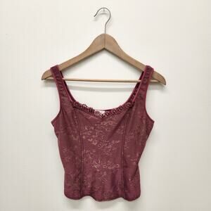 Arianne Jacquard Lace Trim Camisole Corset Top Size Large Mauve Pink